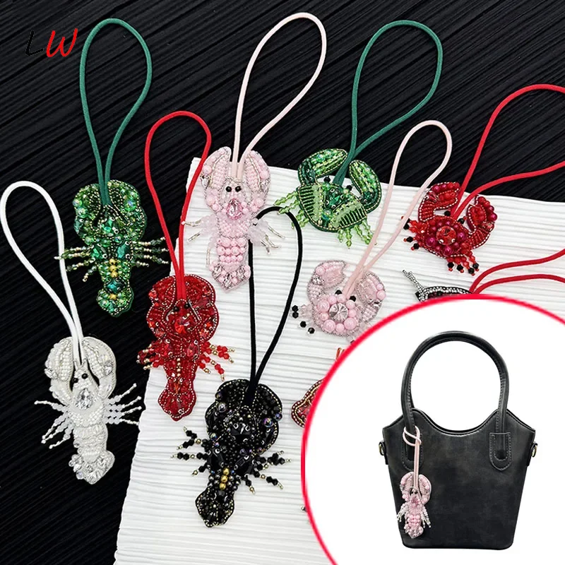 

Chic Crayfish Rhinestone Beaded Pendant Handmade Crab Patch Bag Accessories Creative Seafood Patch Keychain Home Decoration