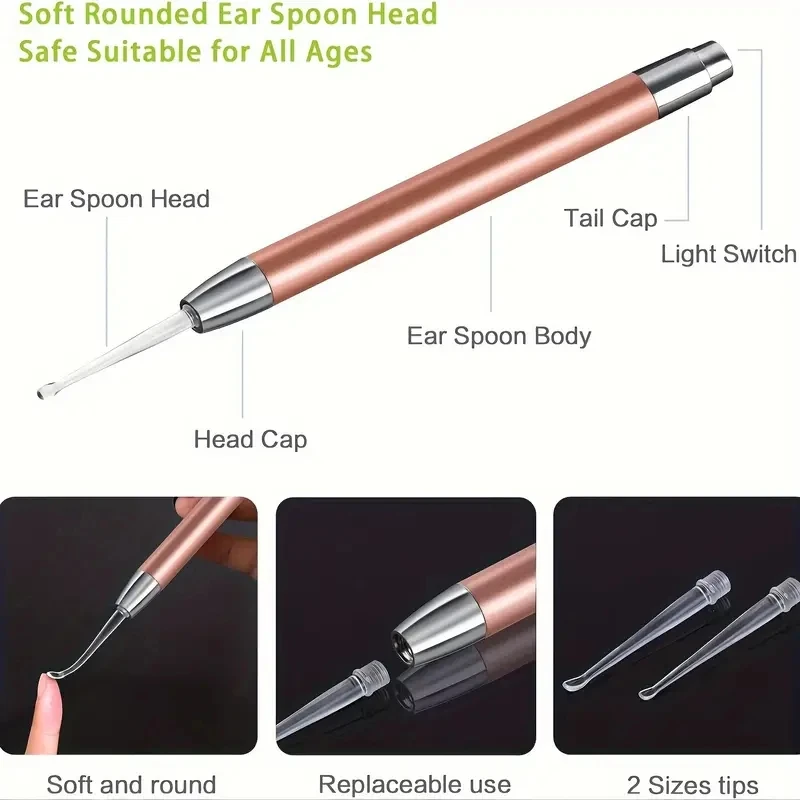 Luminous Ear Scoop, Stainless Steel Ear Scoop with Light, Luminous Ear Cleaner, Visual Ear Picking Tool2027