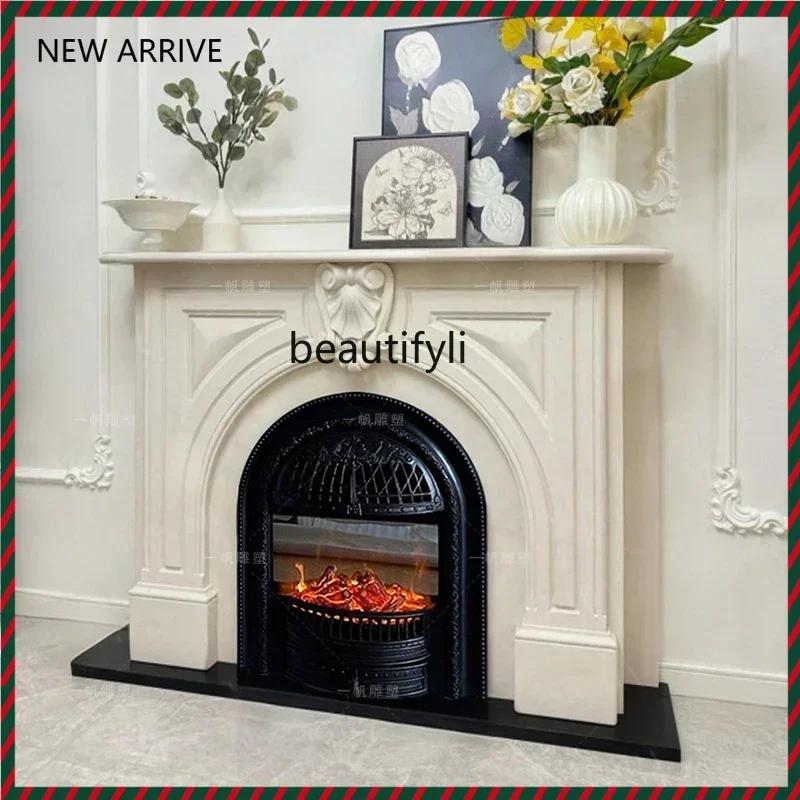 

KK32 Marble fireplace French vintage living room stone fireplace stone carving fireplace decoration