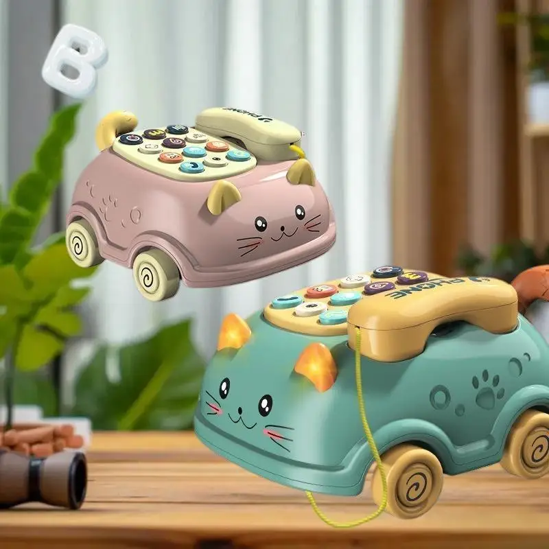 "لعبة هاتف تعليمية على شكل قطة واحدة للأطفال مع أضواء، هدية تعليمية موسيقية من مونتيسوري 3 في 1
