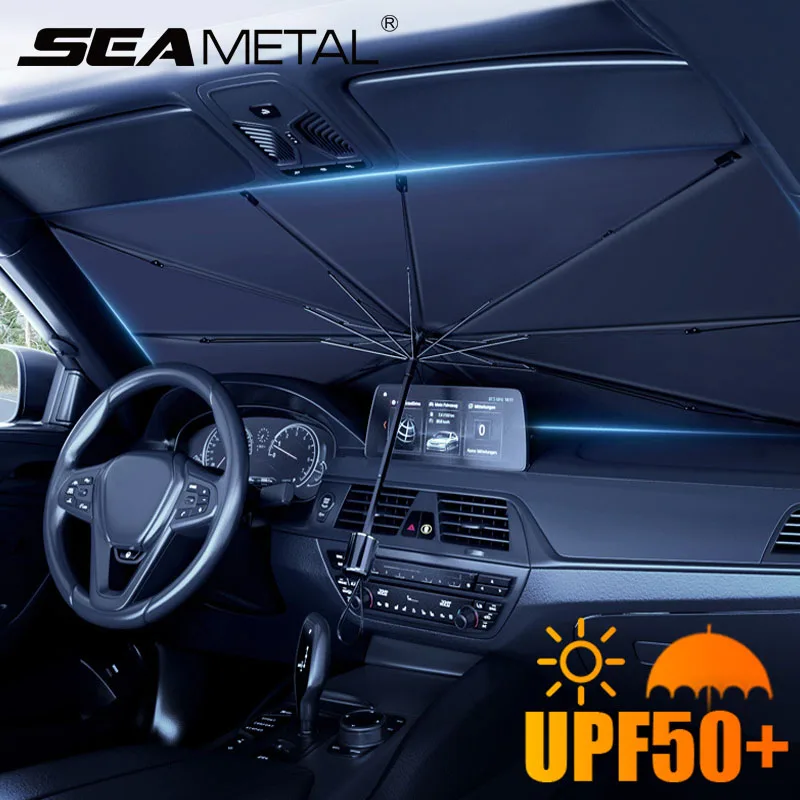 SEAMETAL Car Windshield Sun Shade Front Window Sunsahde Curtain Summer Sun Protection UPF50+ 99% UV Blocking Heat Insulation