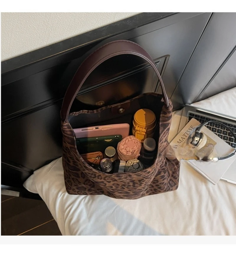 Neue Retro Casual Schulter Tasche Trendy Mode Unterarm Tasche Große Kapazität Leopard Print Tote Tasche Frauen