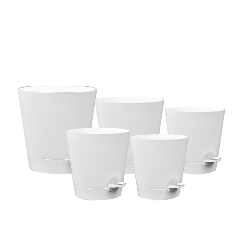 

A21I-5 Pack 5 Inch Self Watering Pots For Indoor Plants, Flower Pots Planter With Drainage Holes And Wick Rope Easy Install