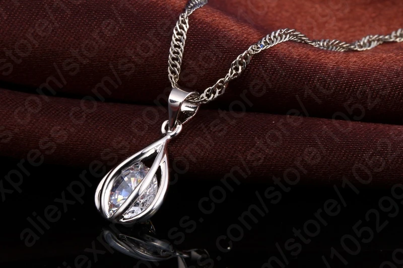 Women's 925 Sterling Silver Round Drop Pendant Necklace & Hoop Earring Set