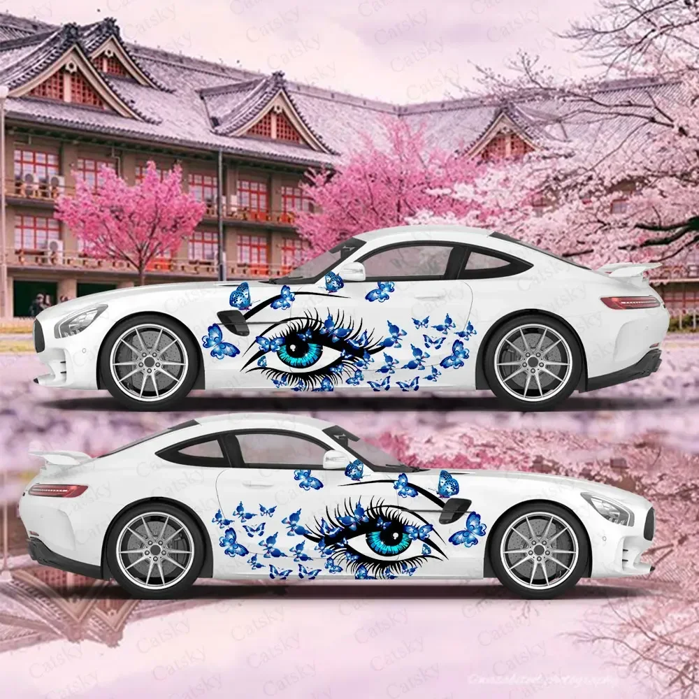 Anime Vehicle Livery Plum Blossom Flower Eyes Side Car Wrap Cast Vinyl Wrap Universal Size Premium Pink Anime Car Sticker