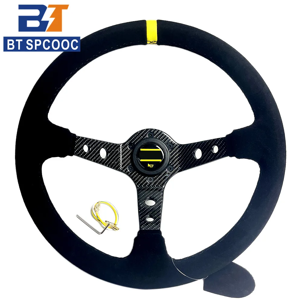 Carbon Fiber Steering Wheel 14inch 350mm Racing Drift Sports Suede Steering Wheel Deep Dish For Toyota Honda VW Ford