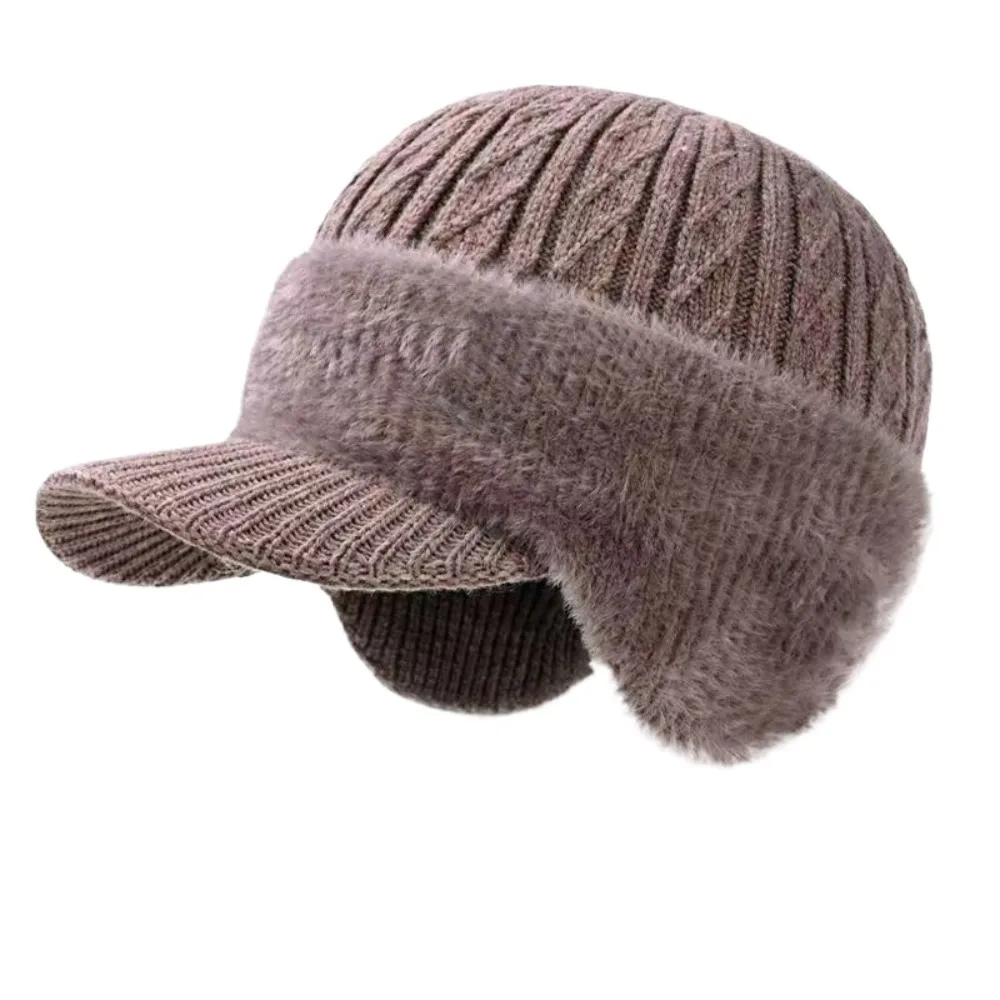 

Ear Protective Thickened Ear Protector Cap Windproof Solid Color Baseball Knitted Cap Coldproof Warm Knitted Peaked Hat Men