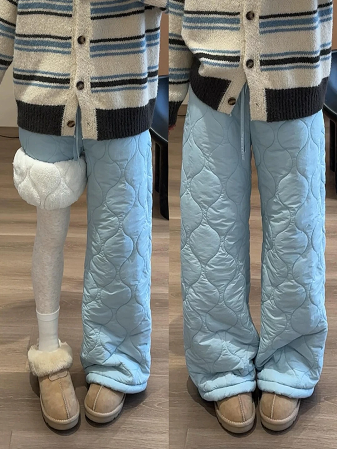 بنطلون شتوي نسائي من قماش المخمل الوردي المبطن بالريش، بنطلون قطني فائق الدفء مضاد للبرد، بنطلون تزلج خاص