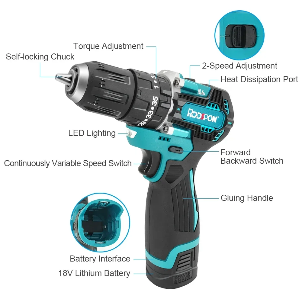 Imagem -05 - Broca de Percussão Elétrica sem Fio 12v 18v Brushless Impact Screwdriver Ferramenta Elétrica para Makita Bateria