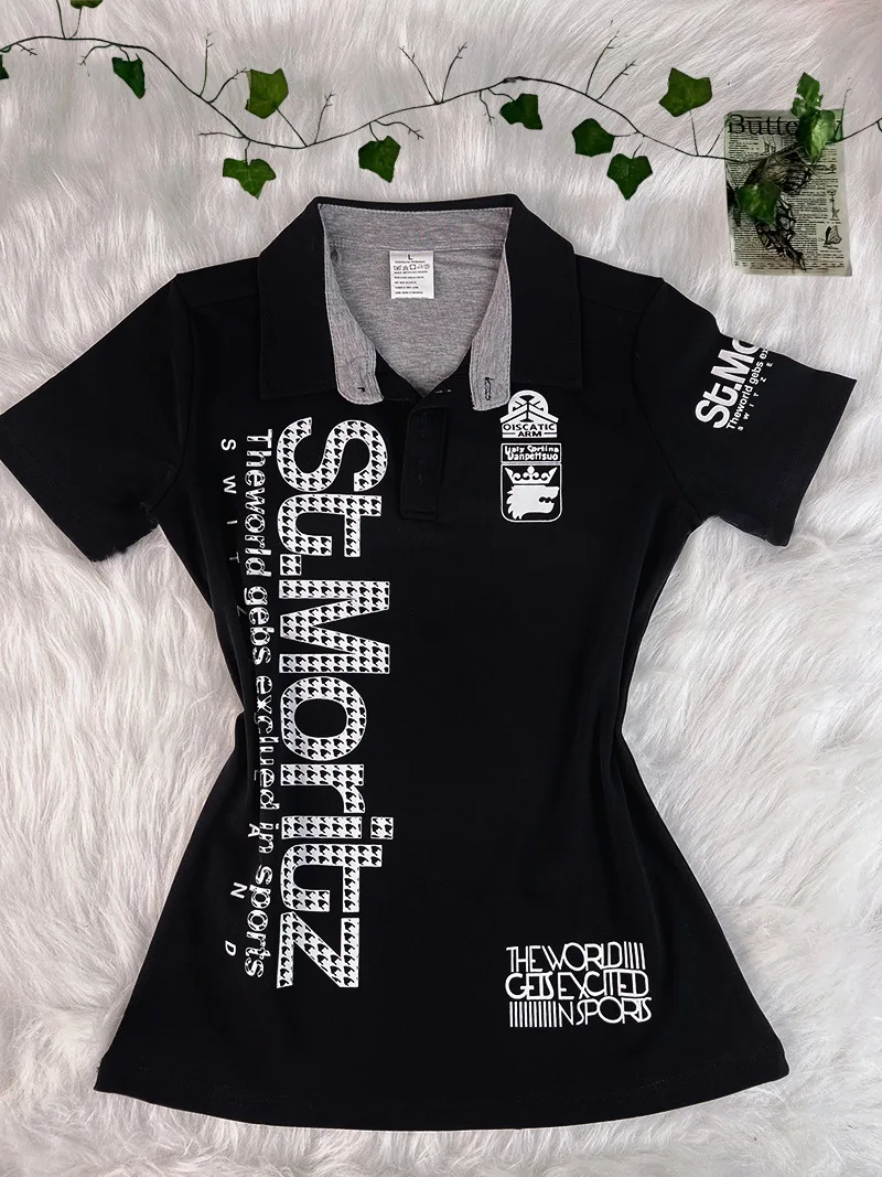 European American and Asian culture y2k Millennium Hot Girl American retro polo shirt T-shirt Women's summer cinched waist top