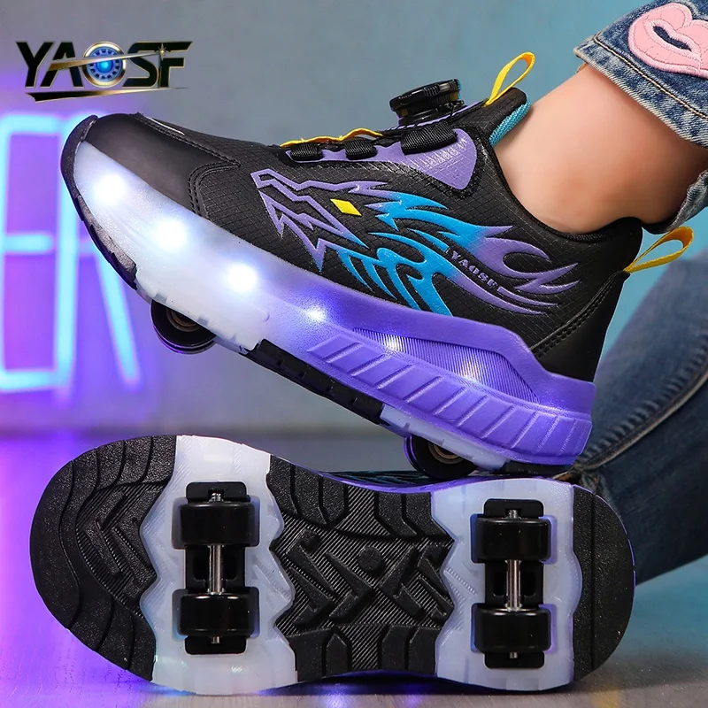 

Детские и подростковые роликовые коньки - модная улучшенная модель с повышенной устойчивостью - съемные спортивные ботинки двойного назначения