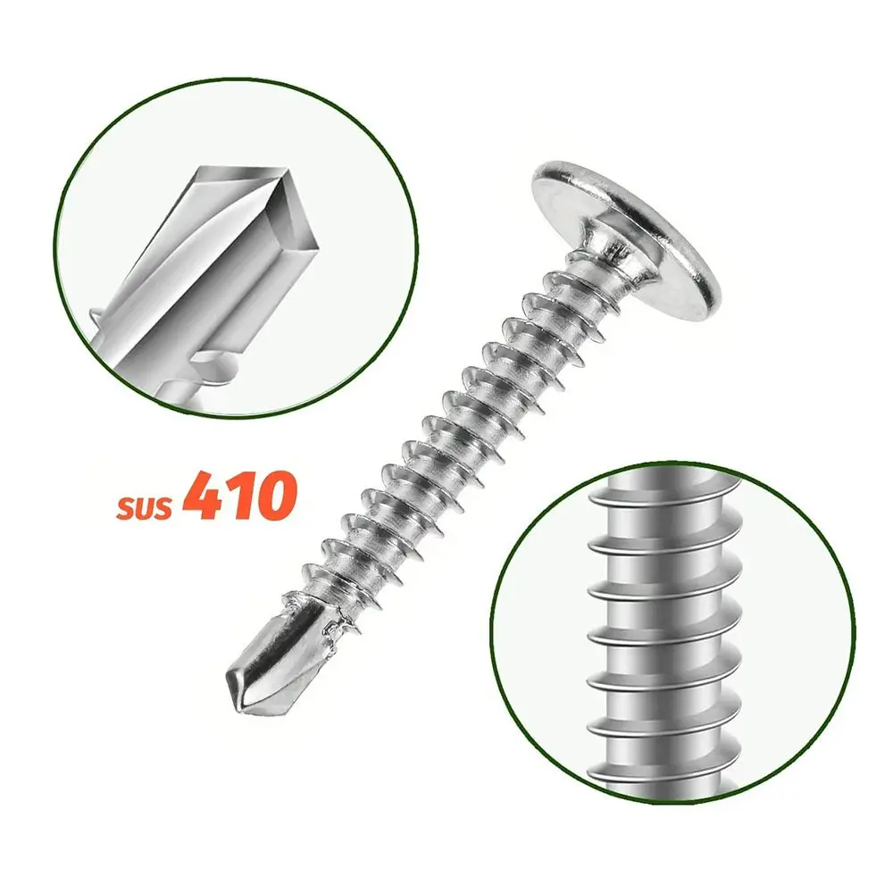 80PCS High-Strength M4.2 Self-Tapping Sheet Metal Screws - 410 Stainless Steel Truss Head, Quick Tapping for Lath to Metal