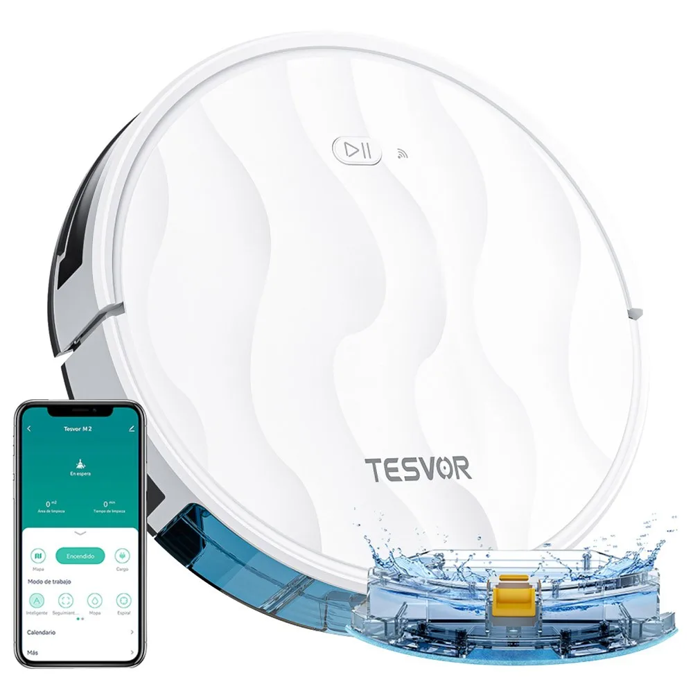 Tesvor M2 Robot Vacuum Cleaner with Mop Function, 6000Pa Suction, Gyroscope Navigation, 600ml Dustbin, 150Mins Runtime