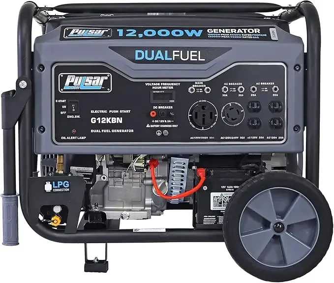 G12KBN-SG Heavy Duty Portable Dual Fuel Generator  9500 Rated Watts & 12000 Peak Watts  Gas & LPG  Electric Start Transfer