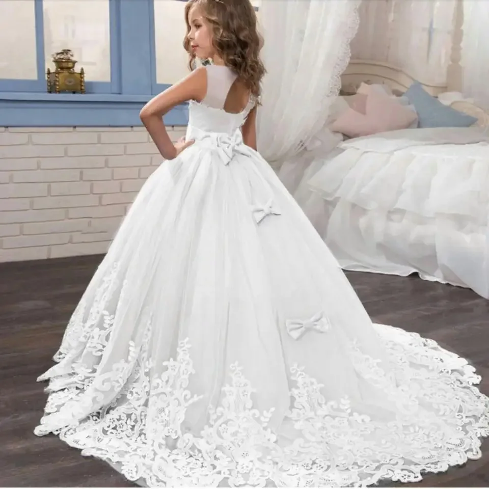 Girls Lace Princess Long Prom Gowns Bridesmaid Kids Dresses For Girls Teens Girl Children Formal Wedding Party Dress 3 10 14 Yrs