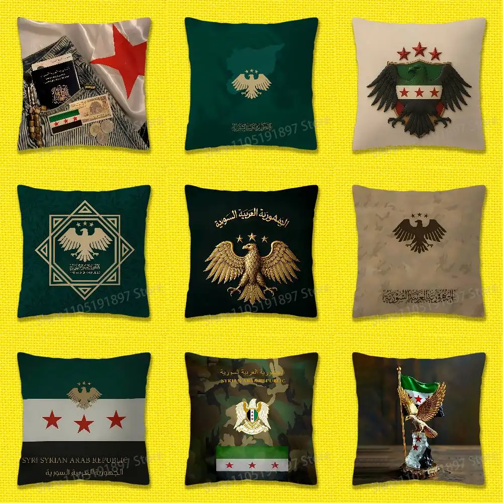 

Syria Syrian Flag National Emblem Eagle Throw Pillow Case For 55x55cm 40x40cm 45x45cm 50x50cm 30x30cm Square Pillowship Cover