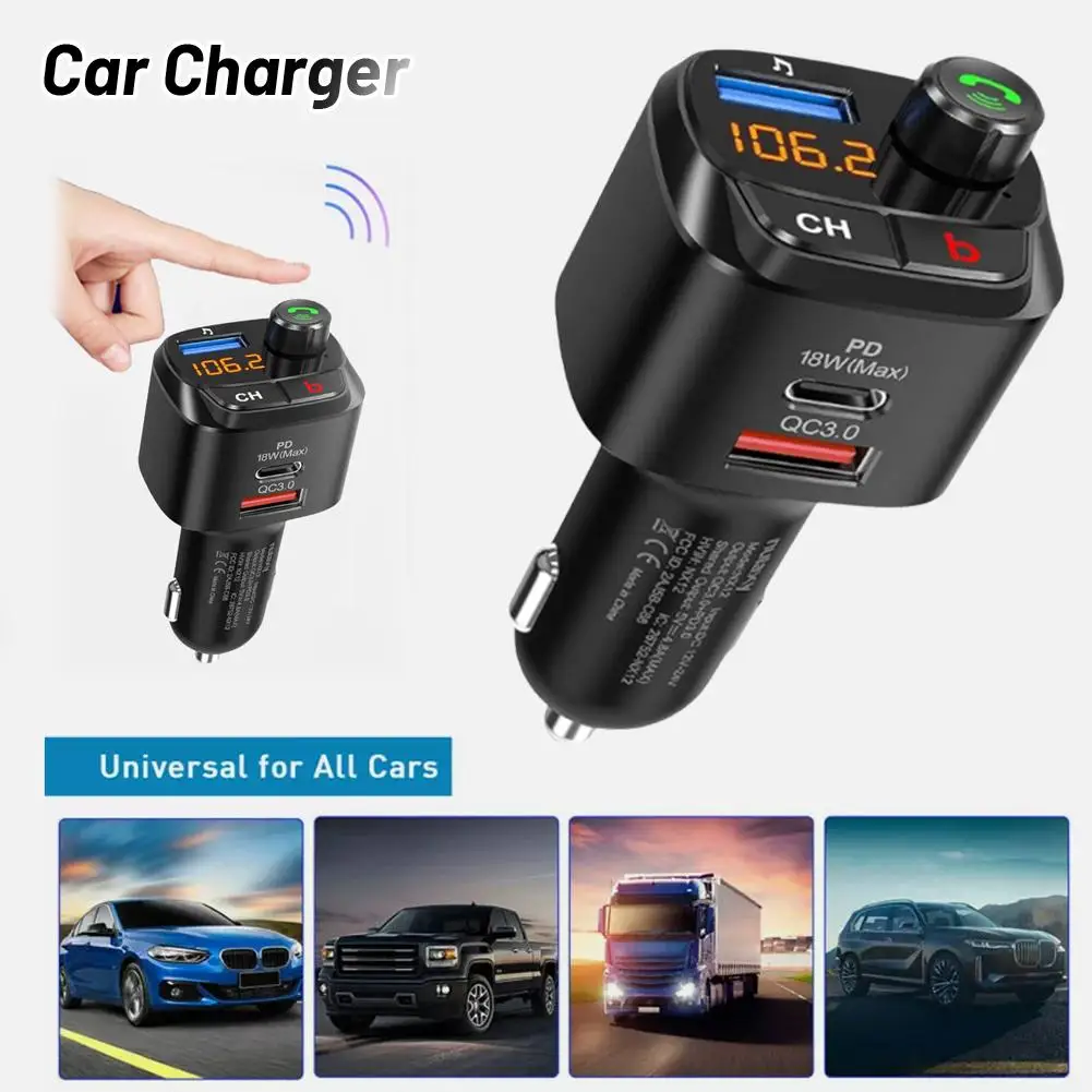 New Bluetooth Car Fm Transmitter Handsfree Mp3 Music Transmitte Super Player Pd18w Type-c Charge Fm Modulator Fast Qc3.0 Ad I1o4