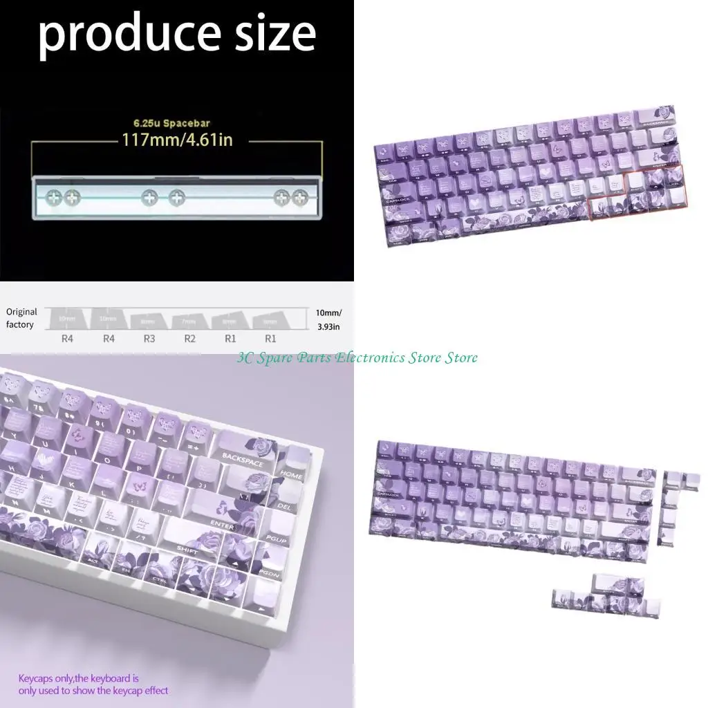 Juego teclas retroiluminadas con impresión lateral SZ 64/74, tema rosas para teclados para juegos, diseños 60 61 63 64 65