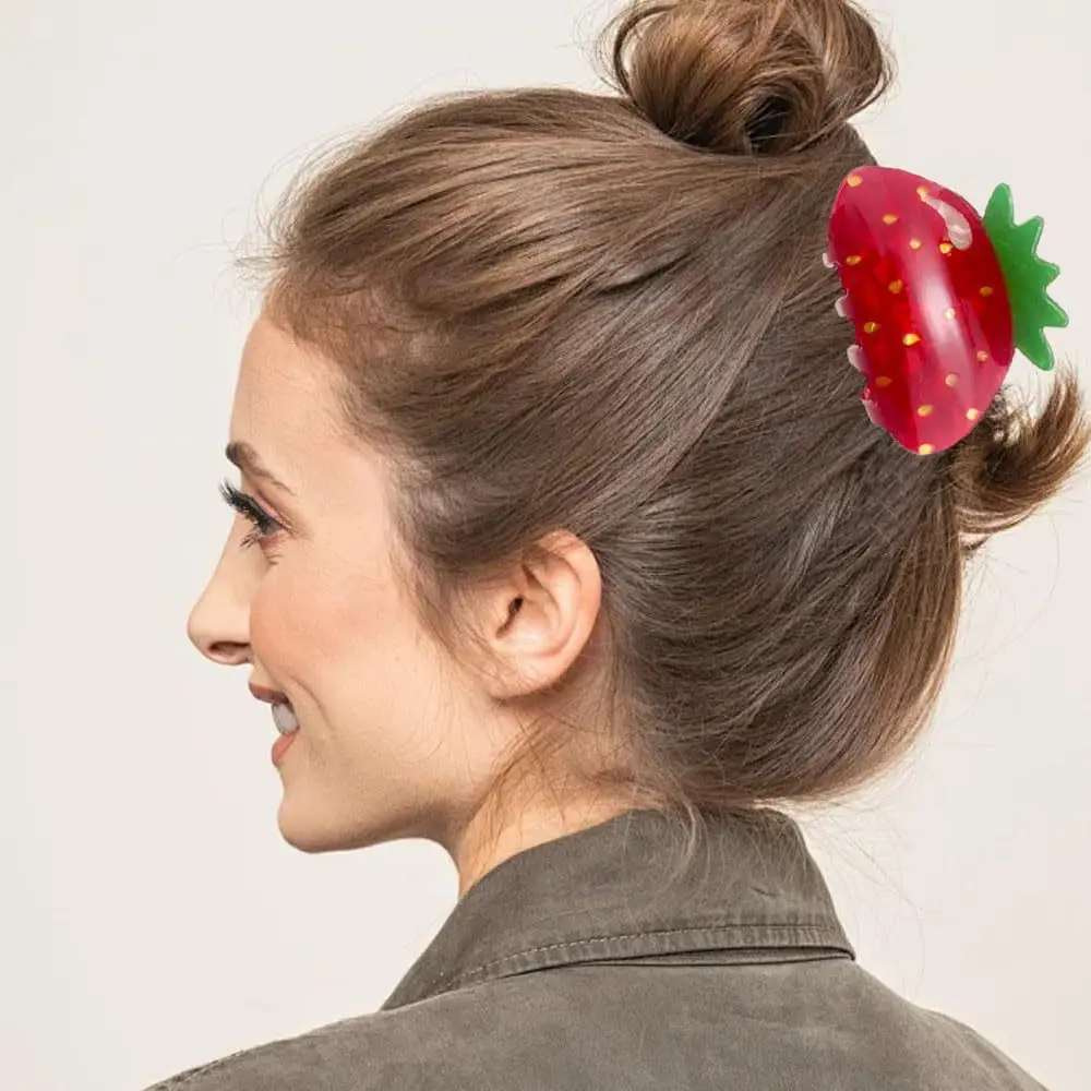 1 Stück niedliche kleine Erdbeer-Haarspange, Mini-Haarspange für halbe Hochsteckfrisur, modische Pferdeschwanz-Spange, Haar-Accessoire für Damen, Alltag, Feiertage, Partys – Detail 7