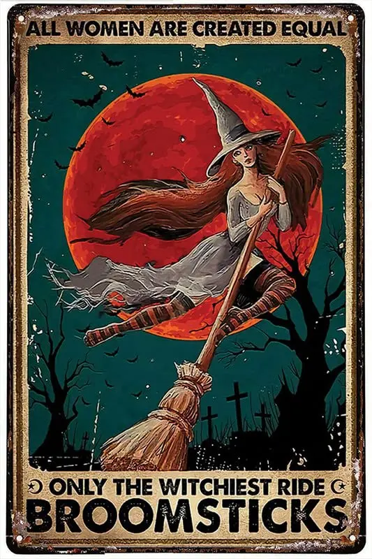 Metal Plate Tin Sign Witch Girl All Woman Are Created Equal Retro Metal Sign Vintage Retro Rustic Pub Wall Decor Art Room Decor