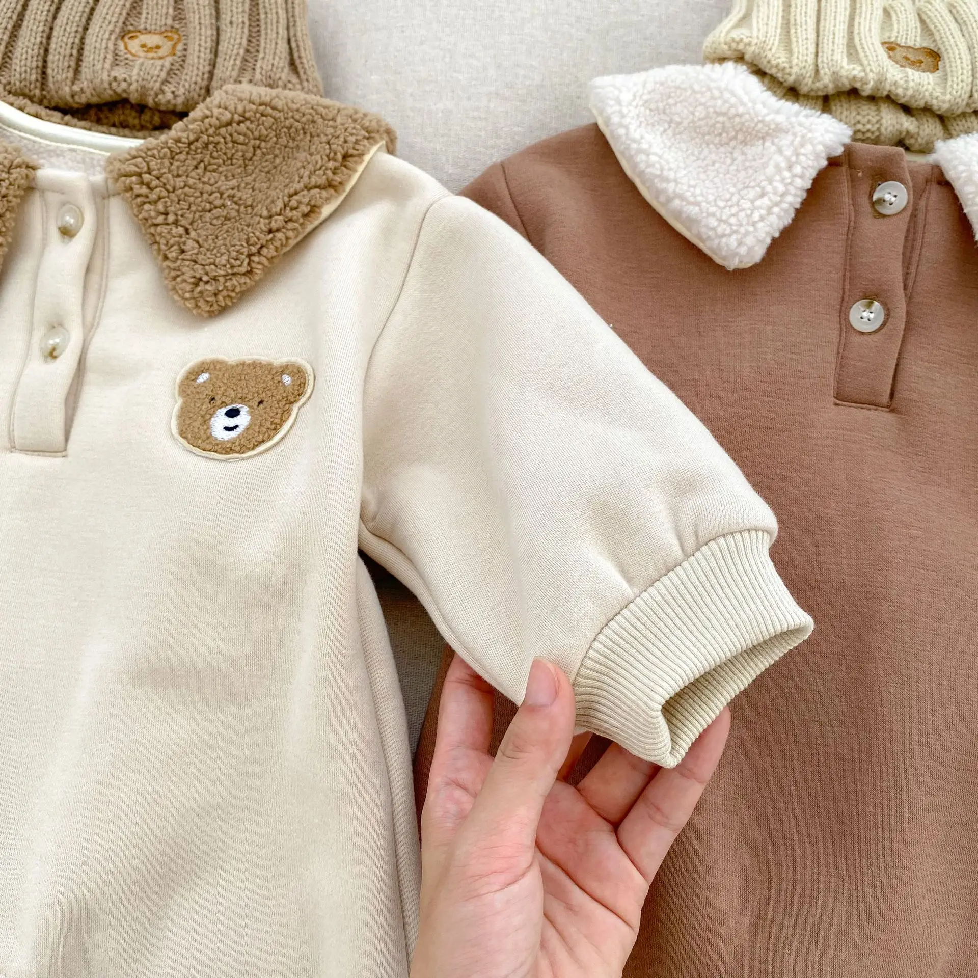 Baby Neugeborene Kleidung Winter Kleinkinder Mädchen Jungen Overall Nette Bär Stickerei Gepolsterte Langarm Krabbeln Anzug Kinder Strampler