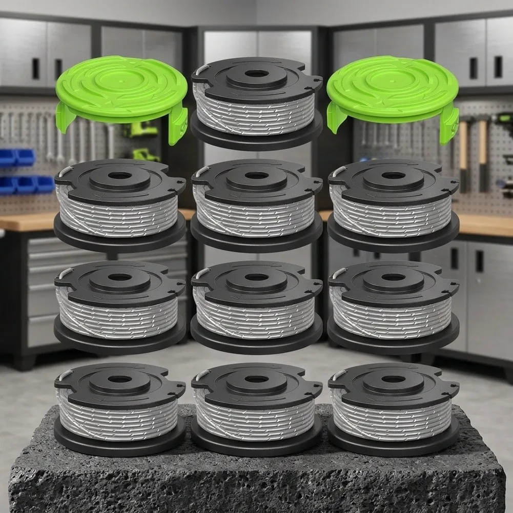 For Greenworks Compatible 0.065 Auto Feed Trimmer Spool Pack of 10 with 2 Covers Pre Assembled ABS and Polyamide