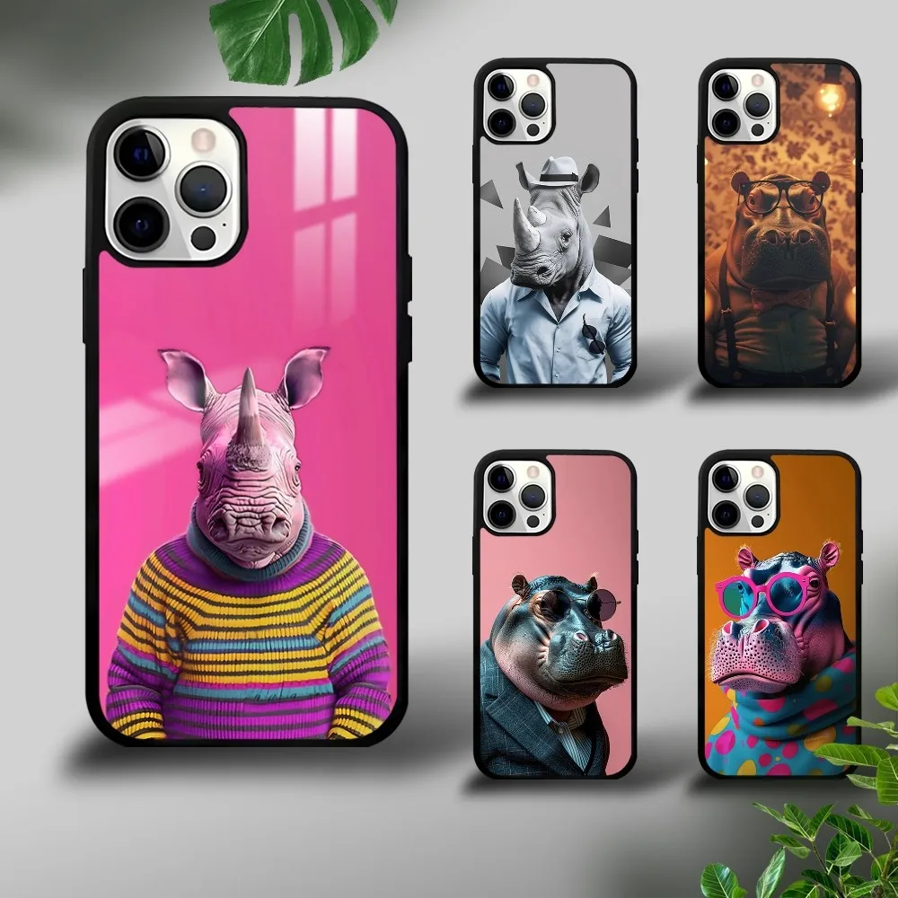 

Funny Hipster hippo Phone Case For iPhone 16 15 14 13 12 11 Pro Xs Max Mini Plus Celulares Hard Funda