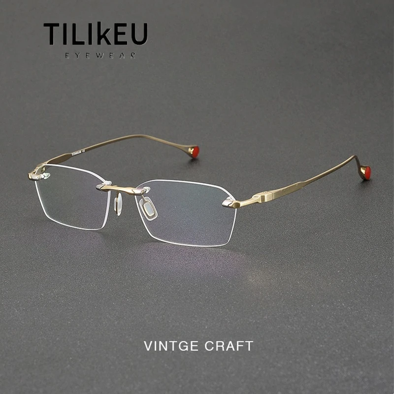 

High-end Luxury Designer Men Pure Titanium Rimless Glasses Frame Classic Retro Ultra light Optical Prescription Eyeglasses Frame