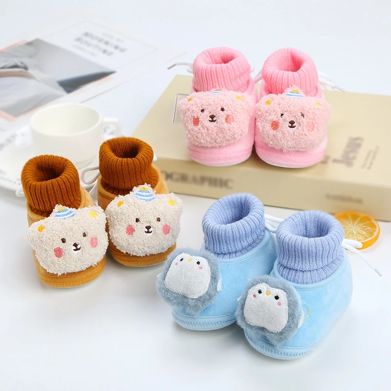 Autumn Winter Baby Snow Boots Cute Cartoon Anmal Thicked Warm Plush Booties For Infant Soft Sole Newborn Toddler Baby Shoes