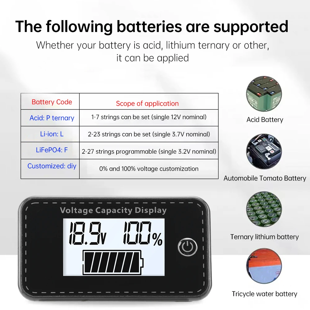 Indicatore di alimentazione della batteria dell'auto LCD indicatore di capacità della batteria voltmetro percentuale di alimentazione residua universale DC 5-10V
