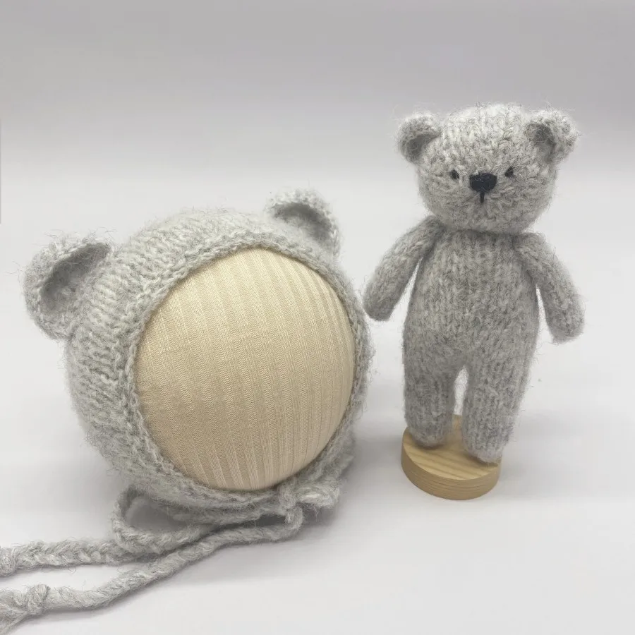 Newborn Photography Props Hat Dolls Sets Hand Knitted Animals Bunny Bear  Bonnet Sets  Baby Photo Studio Accessories - view 5