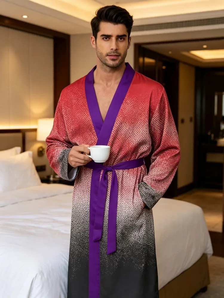 Men's lightweight quick-drying pajama bathrobe - 3D digital printing, non-fading design, stand-up collar and adjustable waistban