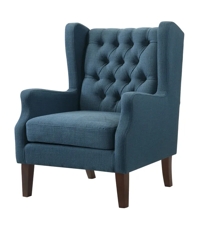 

Irwin Blue Linen Button Tufted Wingback Chair