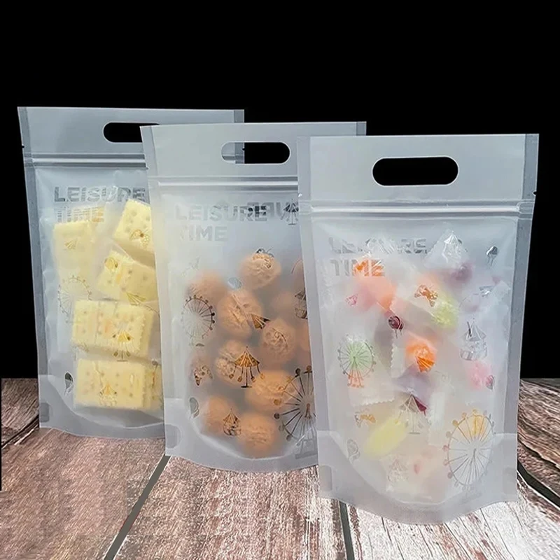 50pcs Sealed Food Packaging Bags Candy Nut Frosted Self Standing Bags Portable Zipper Storage Packaging Bags Can Be Resealed