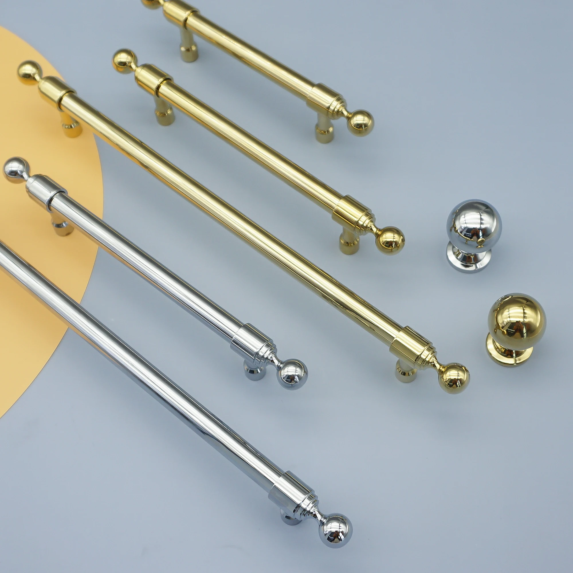 Brass Light Luxury Kitchen Cabinet Handles Bright Chrome Gold Cupboard Door Pulls Drawer Round Knobs Copper Furniture Hardware