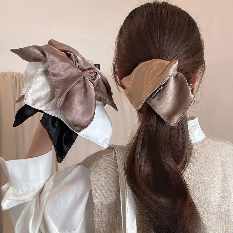 

Retro Satin Square Scarf Hair Band Large Intestine Hair Band Niche Design Sense Square Headrope Temperament Hair Accessories