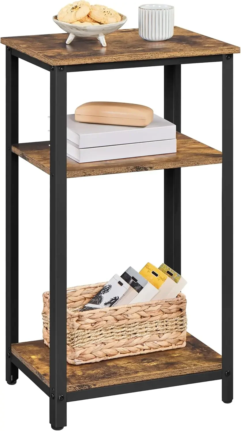 

Large 3-Tier Tall End Table, 30 Inches High Side Table with Wooden Shelves & Strong Metal Frame for Living Room Small Space