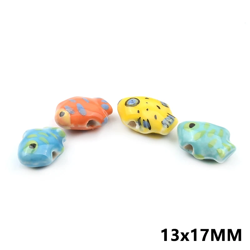 Fashion Cute Cartoon Hand Drawn Mixed fish Ceramic Beads For Jewelry Making Necklace Earrings 13x17mm DIY Loose Spacer Beads