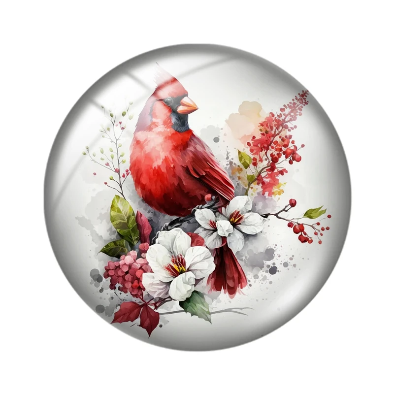 Watercolor Red Cardinal  10pcs 12mm/16mm/18mm/25mm Round Photo Glass Cabochon Demo Flat Back Making findings