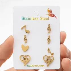 4Pairs/Lot Mini Music Earrings Stainless Steel Small Ear Studs for Women Cute Musical Note Earings Fashion Jewelry Brincos Mujer