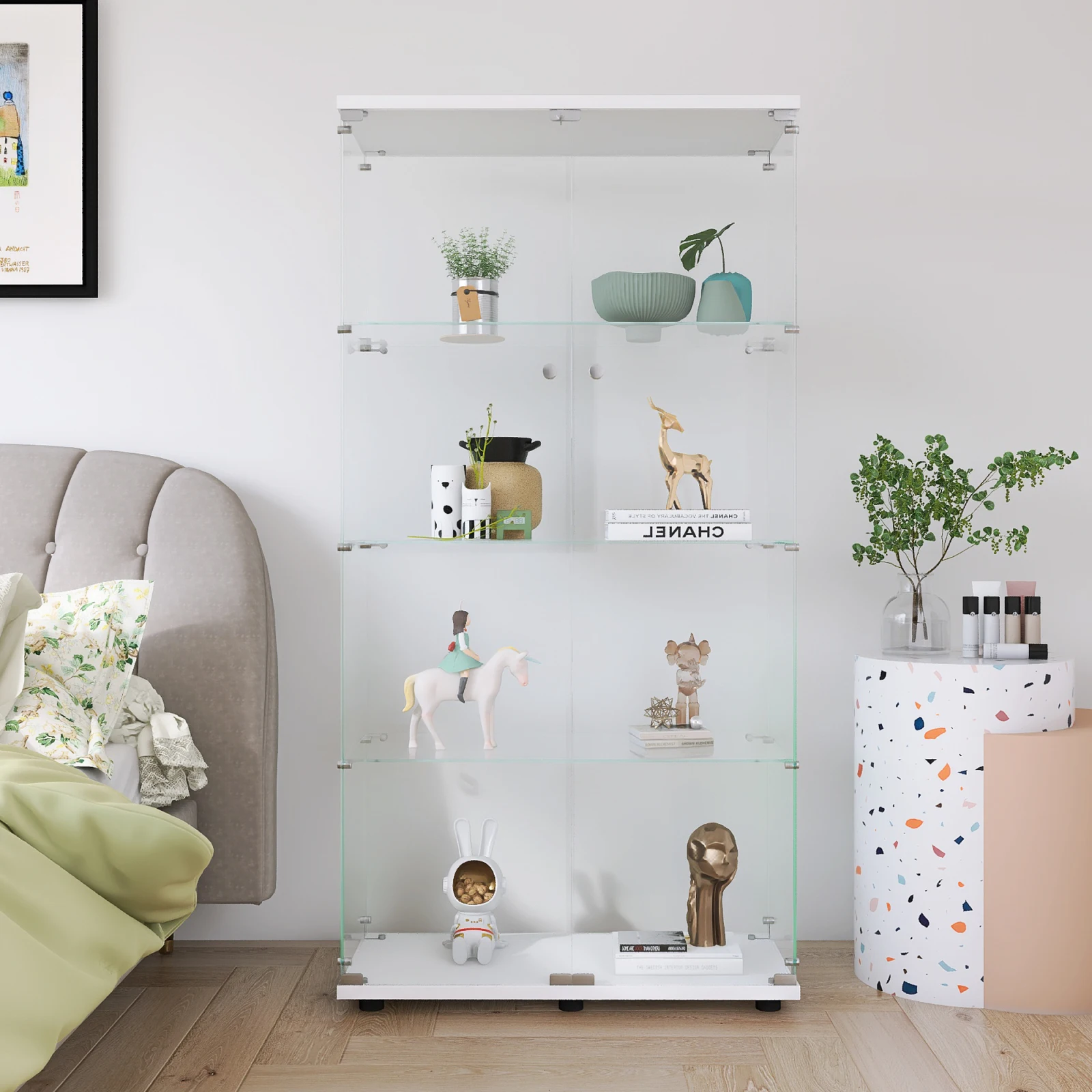 Rosahqnda Moderne Glasvitrine mit Doppeltüren, 4 Ebenen et 8 Fächern,transparente Vitrine 1-0 Wohnzimmer,Büro oder Schaufenster