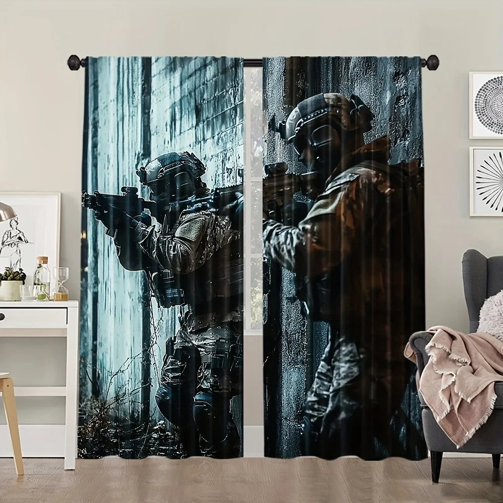 Tactical Soldier Military Style Curtains Blackout Drapes for Man Cave Game Room Camouflage Gear Print Window Treatment Panels