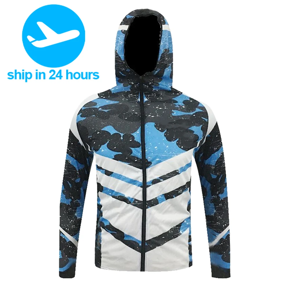 Fishing Jersey Long Sleeve Sun Protection UPF 50+ Sweatshirt Tops Fishing Shirt Outdoor full zip hooded jacket