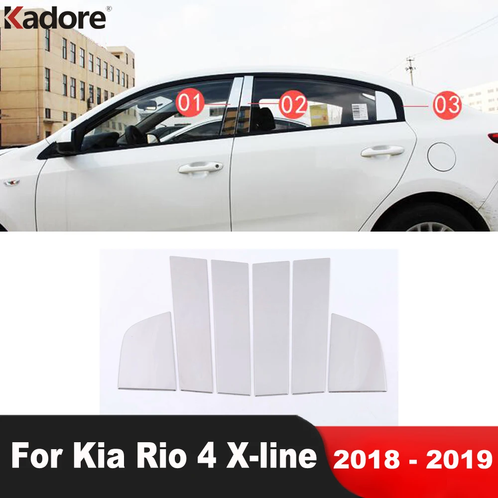 

For Kia Rio 4 X-line 2018 2019 Sedan Stainless Window Center Pillar Cover Trim B C Column Post Molding Strip Car Accessories