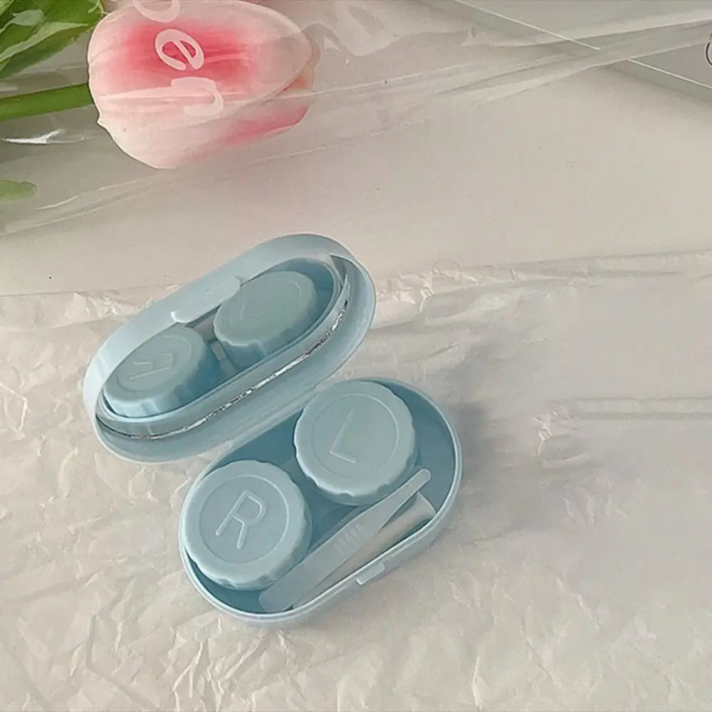 Mini estuche para gafas de contacto con espejo, caja para lentes de contacto portátil Simple, crema explosiva, Color sólido, caja para el cuidado de lentes de contacto para estudiantes