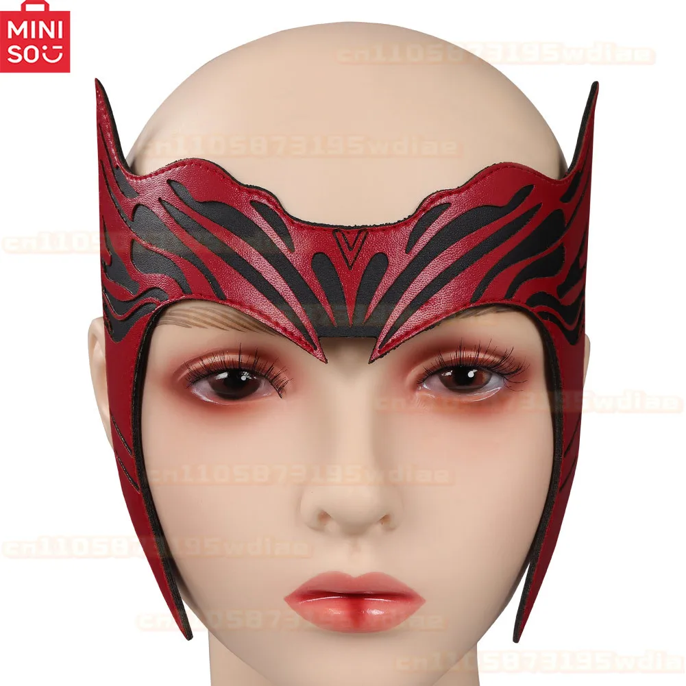 مينيسو القرمزي الساحرة تأثيري أقنعة الخيال النساء أقنعة خوذة حفلة تنكرية هالوين زي اكسسوارات الدعائم القبعات