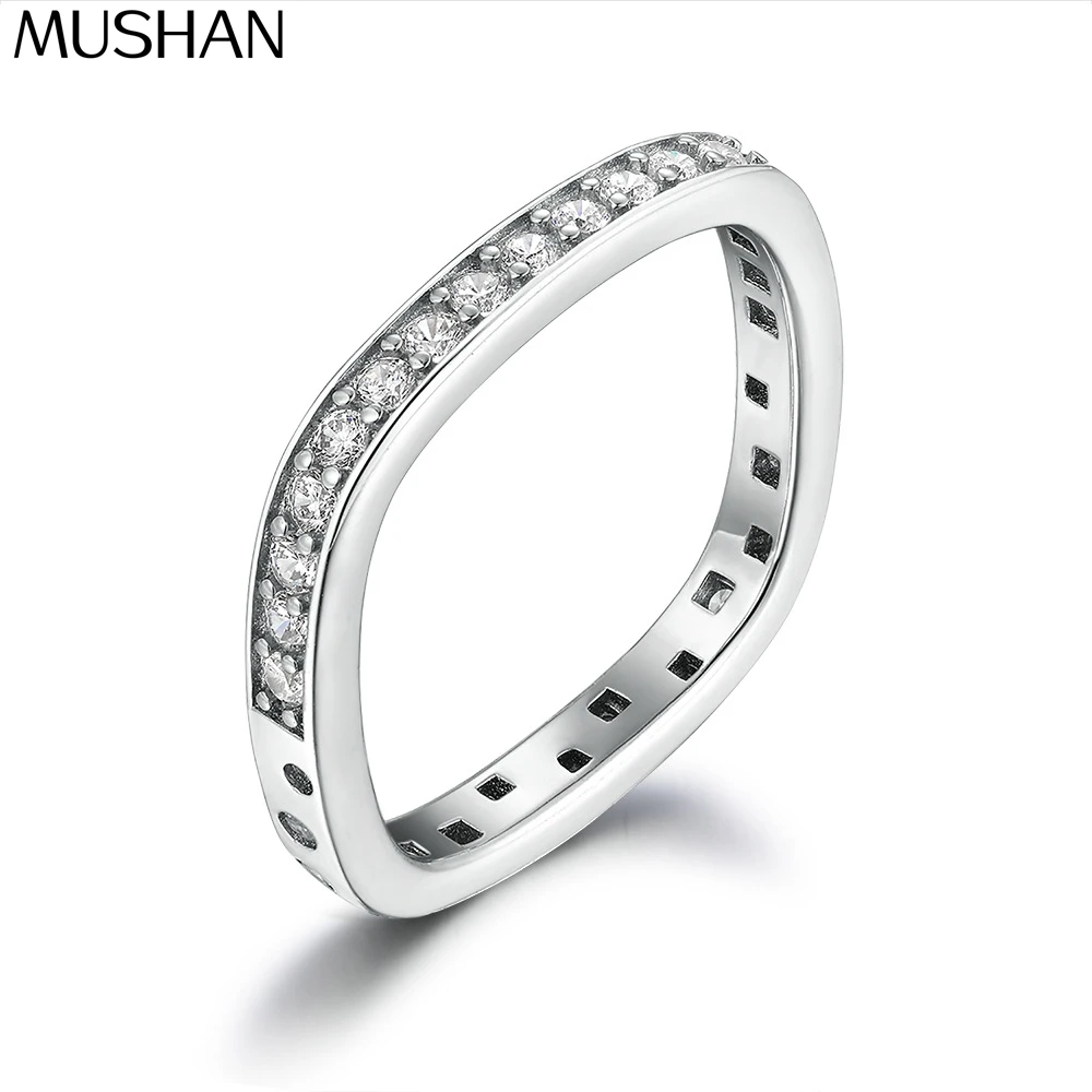 

MuShan Luxury Jewelry 925 Sterling Silver Ring Zircon 7A Princess Daytime for Fiancee Real Gold Plated Fine Jewelry Rings
