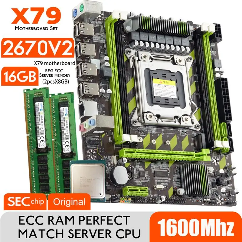 Go! X79G X79 Motherboard Set With LGA2011 Combos Xeon E5 2670 V2 CPU 2pcs x 8GB = 16GB Memory DDR3 RAM Radiator 12800R 1600Mhz