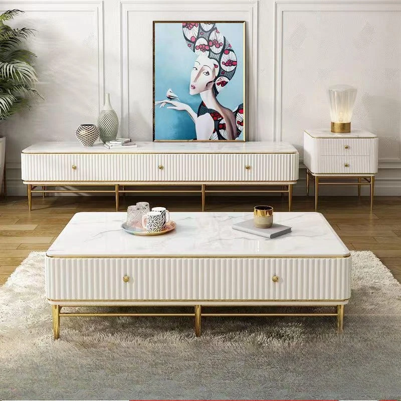 

Light luxury coffee table TV cabinet combination marble post-modern simple Nordic living room furniture paint Hong Kong style