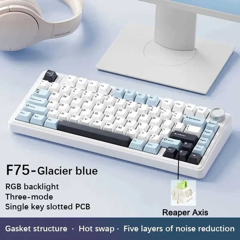 AULA F75 2.4G Draadloos/Bluetooth/Bedraad Gaming Mechanisch Toetsenbord RGB Aangepast 75% Layout OEM Profiel Gasket PC Game Toetsenbord